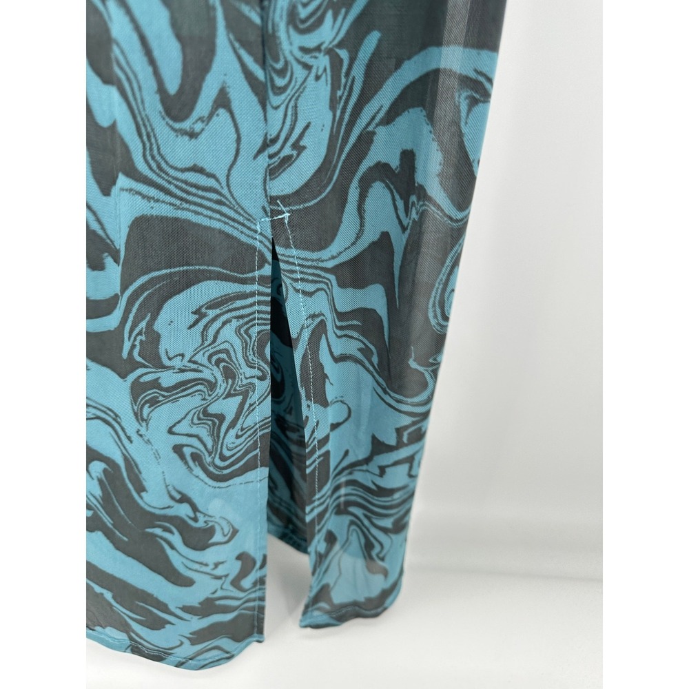Ava‎ & Viv Womens 1X Blue Marbled Maxi Dress Ruched V Neck Long Sleeve Plus - Picture 8 of 11
